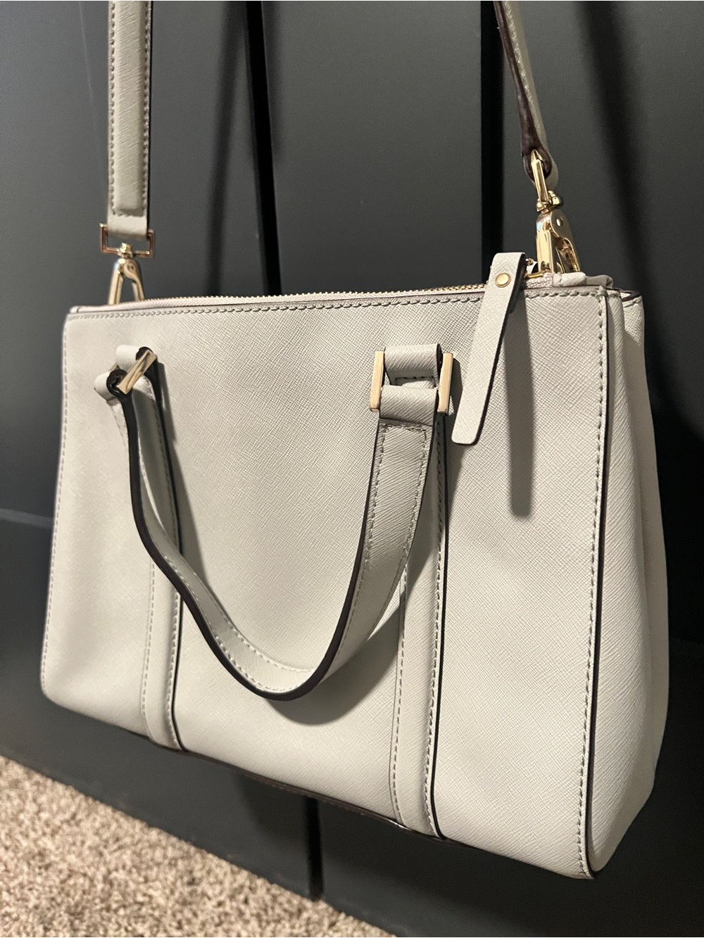 NWOT Kate Spade Saffiano Newbury Lane satchel/crossbody bag light gray - Picture 8 of 12